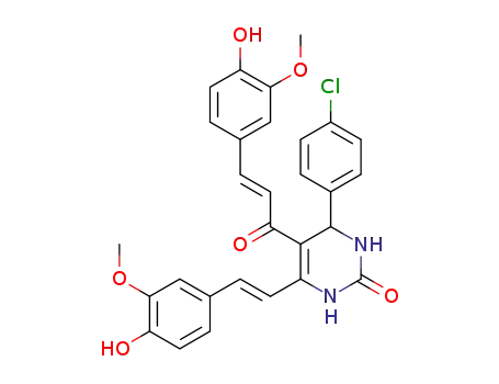 Molecular Structure of 1373886-09-9 (5-(4-hydroxy-3-methoxyphenylethylenecarbonyl)-6-(4-hydroxy-3-methoxyphenylethylene)-4-(4-chlorophenyl)-3,4-dihydropyrimidin-2(1H)-one)