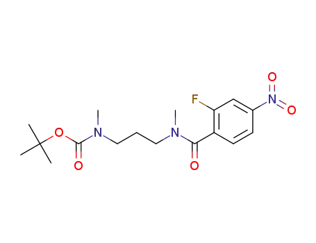 Molecular Structure of 1246246-94-5 (tert-Butyl (3-{[(2-fluoro-4-nitrophenyl)carbonyl](methyl)amino}propyl)methylcarbamate)