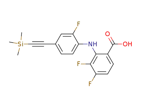 Molecular Structure of 568599-39-3 (Benzoic acid,
3,4-difluoro-2-[[2-fluoro-4-[(trimethylsilyl)ethynyl]phenyl]amino]-)
