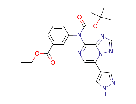 Molecular Structure of 959756-25-3 (3-{tert-butoxycarbonyl-[5-(1H-pyrazol-4-yl)-[1,2,4]triazolo[1,5-a]pyrazin-8-yl]-amino}benzoic acid ethyl ester)