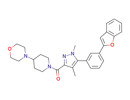 Molecular Structure of 1107656-39-2 ([5-(3-Benzofuran-2-yl-phenyl)-1,4-dimethyl-1H-pyrazol-3-yl]-(4-morpholin-4-yl-piperidin-1-yl)-methanone)