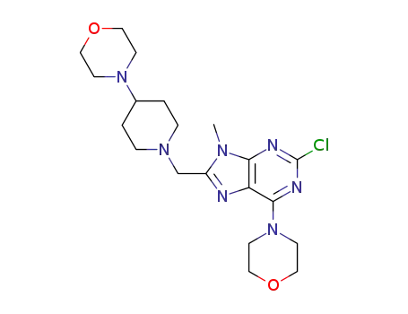 Molecular Structure of 1257296-26-6 (4-(1-((2-chloro-9-methyl-6-morpholino-9H-purin-8-yl)methyl)piperidin-4-yl)morpholine)