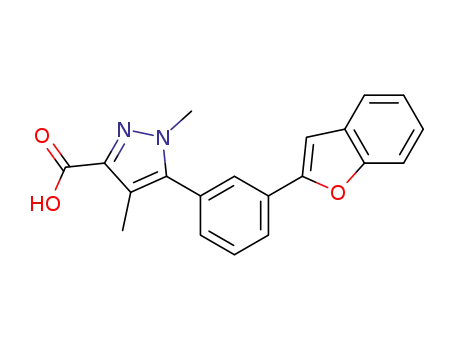 Molecular Structure of 1107658-97-8 (5-(3-benzofuran-2-yl-phenyl)-1,4-dimethyl-1H-pyrazole-3-carboxylic acid)