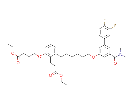 Molecular Structure of 1162261-04-2 (4-{3-[6-(5-dimethylcarbamoyl-3',4'-difluoro-biphenyl-3-yloxy)-hexyl]-2-(2-ethoxycarbonyl-ethyl)-phenoxy}-butyric acid ethyl ester)