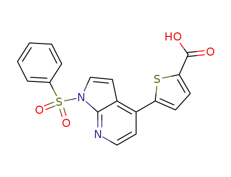 Molecular Structure of 943321-66-2 (5-[1-(phenylsulfonyl)-1H-pyrrolo[2,3-b]pyridin-4-yl]2-thiophenecarboxylic acid)
