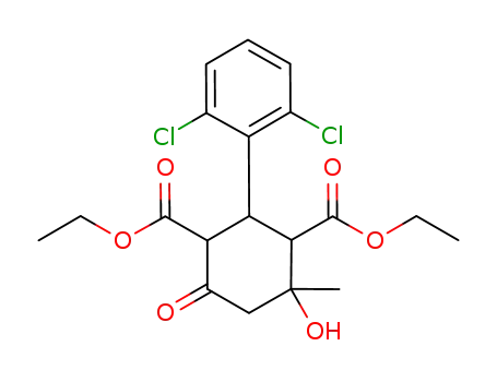 Molecular Structure of 371981-20-3 (2-(2,6-dichlorophenyl)-4-hydroxy-4-methyl-6-oxo-cyclohexane-1,3-dicarboxylic acid diethyl ester)