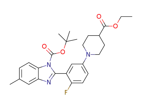 Molecular Structure of 1258281-47-8 (2-[5-(4-ethoxycarbonyl-piperidin-1-yl)-2-fluoro-phenyl]-5-methyl-benzoimidazole-1-carboxylic acid tert-butyl ester)