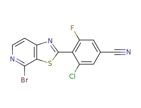 Molecular Structure of 1365992-18-2 (4-(4-bromothiazolo[5,4-c]pyridin-2-yl)-3-chloro-5-fluorobenzonitrile)