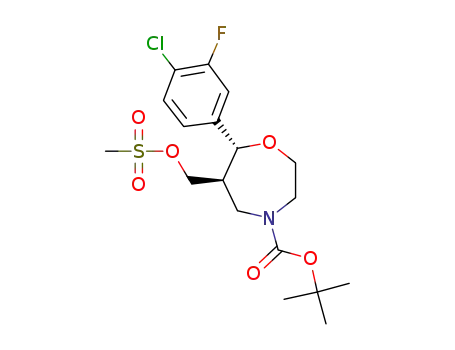 Molecular Structure of 1372187-07-9 ((6S,7R)-tert-butyl 7-(4-chloro-3-fluorophenyl)-6-((methylsulfonyloxy)methyl)-1,4-oxazepane-4-carboxylate)