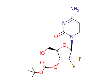 Molecular Structure of 250698-51-2 ((2R,3R,5R)-5-(4-amino-2-oxopyrimidin-1(2H)-yl)-4,4-difluoro-2-(hydroxymethyl)tetrahydrofuran-3-yl tert-butyl carbonate)