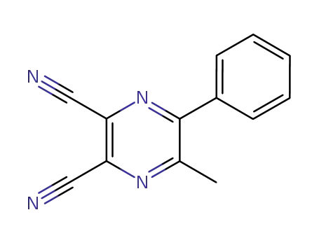 Molecular Structure of 52109-67-8 (2,3-Dicyano-6-Methyl-5-phenylpyrazine, 97%)