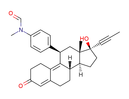 Molecular Structure of 639520-83-5 (N-(4-((8S,11R,13S,14S,17S)-17-hydroxy-13-methyl-3-oxo-17-(prop-1-yn-1-yl)-2,3,6,7,8,11,12,13,14,15,16,17-dodecahydro-1H-cyclopenta[a]phenanthren-11-yl)phenyl)-N-methylformamide)