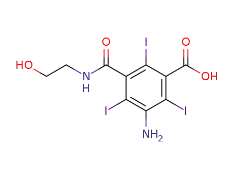 Molecular Structure of 22871-58-5 (IOXILAN   RELATED  COMPOUND  A (100 MG)  (5-AMINO-2,4,6-TRIIODO-3  N-(2-HYDROXYETHYL)CARBA-MOYL BENZOIC ACID))