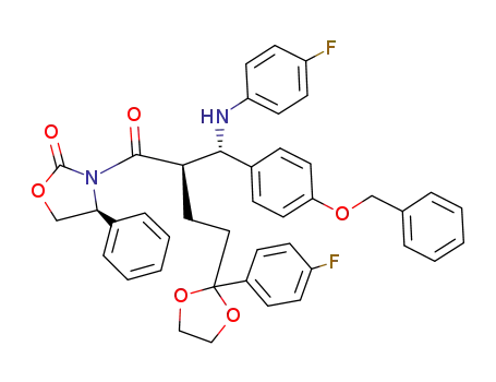 Molecular Structure of 954109-20-7 ((S)-3-{(R)-2-[(S)-(4-(benzyloxyphenyl))-(4-fluorophenylamino)methyl]-4-[2-(4-fluorophenyl)-[1,3]-dioxolan-2-yl]butyryl}-4-phenyloxazolidin-2-one)