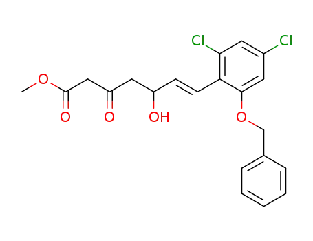 Molecular Structure of 78443-77-3 (methyl (E)-7-<2,4-dichloro-6-(phenylmethoxy)phenyl>-5-hydroxy-3-oxo-6-heptenoate)