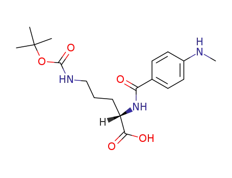 Molecular Structure of 96845-99-7 (N<sup>2</sup>-<4-(methylamino)benzoyl>-N<sup>ω</sup>-<(1,1-dimethylethoxy)carbonyl>-2,ω-diaminopentanoic acid)