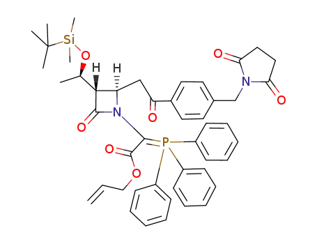 Molecular Structure of 911395-13-6 (allyl [(2R,3S)-3-((1R)-1-{[tert-butyl(dimethyl)silyl]oxy}ethyl)-2-(2-{4-[(2,5-dioxopyrrolidin-1-yl)methyl]phenyl}-2-oxoethyl)-4-oxoazetidin-1-yl](triphenylphosphoranilidene)acetate)