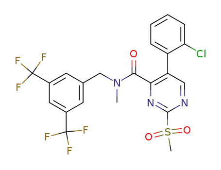 Molecular Structure of 311334-77-7 (5-(2-Chloro-phenyl)-2-methylsulfonyl-pyrimidine-4-carboxylic acid (3,5-bis-trifluoromethyl-benzyl)-methyl-amide)