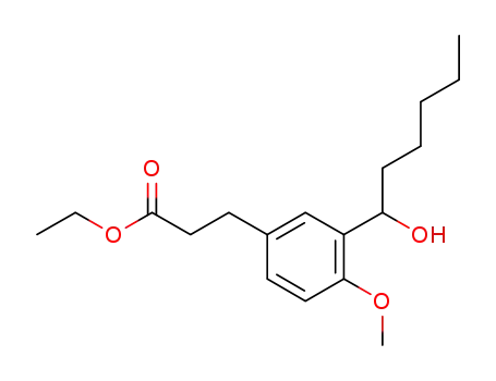 Molecular Structure of 723760-79-0 (ethyl 3-(3-(1-hydroxyhexyl)-4-methoxyphenyl)propanoate)
