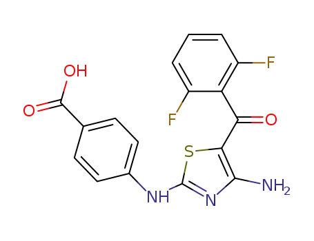 Molecular Structure of 486413-81-4 (Benzoicacid, 4-[[4-amino-5-(2,6-difluorobenzoyl)-2-thiazolyl]amino]-)