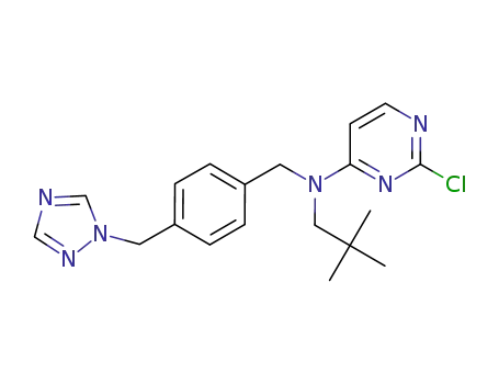 Molecular Structure of 669004-76-6 ((2-chloro-pyrimidin-4-yl)-(2,2-dimethyl-propyl)-(4-[1,2,4]triazol-1-ylmethyl-benzyl)-amine)