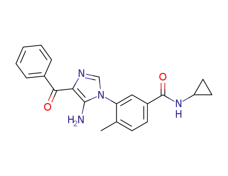 Molecular Structure of 836682-77-0 (Benzamide,
3-(5-amino-4-benzoyl-1H-imidazol-1-yl)-N-cyclopropyl-4-methyl-)