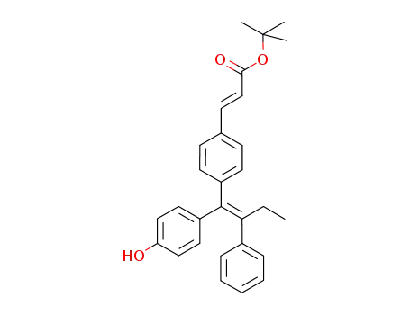 Molecular Structure of 850005-41-3 (2-Propenoic acid,
3-[4-[(1Z)-1-(4-hydroxyphenyl)-2-phenyl-1-butenyl]phenyl]-,
1,1-dimethylethyl ester, (2E)-)