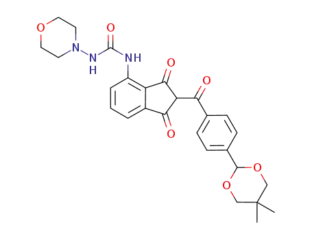 Molecular Structure of 784212-03-9 (Urea,
N-[2-[4-(5,5-dimethyl-1,3-dioxan-2-yl)benzoyl]-2,3-dihydro-1,3-dioxo-1H
-inden-4-yl]-N'-4-morpholinyl-)