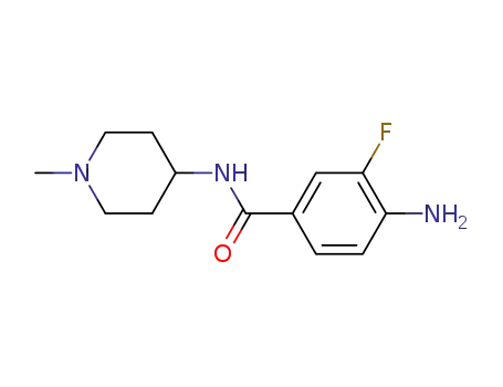 Molecular Structure of 1001345-97-6 (4-amino-3-fluoro-N-(1-methylpiperidin-4-yl)benzamide)