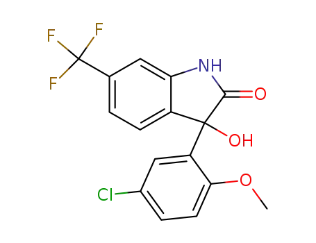 Molecular Structure of 183720-15-2 (2H-Indol-2-one,
3-(5-chloro-2-methoxyphenyl)-1,3-dihydro-3-hydroxy-6-(trifluoromethyl)-)