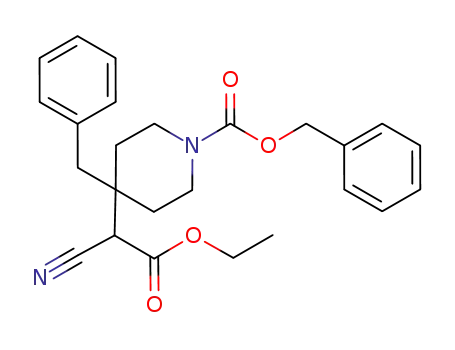 Molecular Structure of 911228-42-7 (4-benzyl-4-(cyano-ethoxycarbonyl-methylene)-piperidine-1-carboxylic acid benzyl ester)