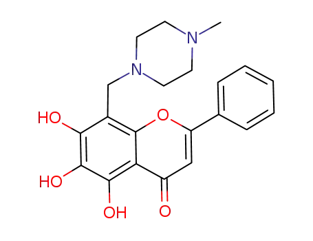 Molecular Structure of 1060171-92-7 (5,6,7-trihydroxy-8-((4-methylpiperazin-1-yl)methyl)-2-phenyl-4H-chromen-4-one)