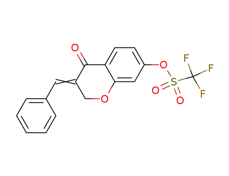 Molecular Structure of 151884-09-2 (Methanesulfonic acid, trifluoro-,
3,4-dihydro-4-oxo-3-(phenylmethylene)-2H-1-benzopyran-7-yl ester)