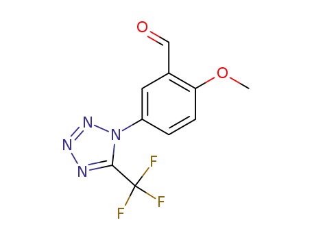 Molecular Structure of 168267-11-6 (2-METHOXY-5-(5-TRIFLUOROMETHYL-TETRAZOL-1-YL)-BENZALDEHYDE)
