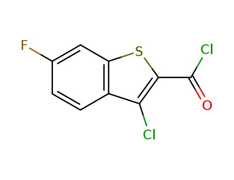 Molecular Structure of 34576-83-5 (3-CHLORO-6-FLUOROBENZOTHIOPHENE-2-CARBONYL CHLORIDE)