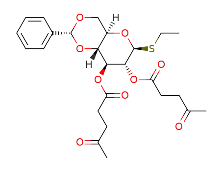Molecular Structure of 1259036-06-0 (ethylthio 4,6-O-benzylidene-2,3-di-O-levulinyl-β-D-glucopyranoside)
