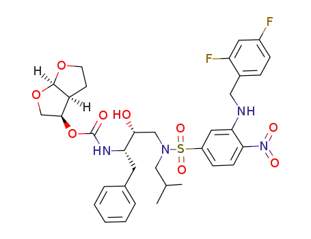 Molecular Structure of 937721-16-9 ((1-benzyl-3-{[3-(2,4-difluoro-benzylamino)-4-nitro-benzenesulfonyl]-isobutyl-amino}-2-hydroxy-propyl)-carbamic acid hexahydro-furo[2,3-b]furan-3-yl ester)