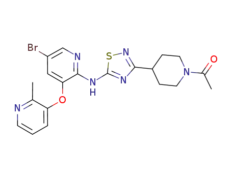 Molecular Structure of 1065604-29-6 (1-(4-(5-(5-bromo-3-(2-methylpyridin-3-yloxy)pyridin-2-ylamino)-1,2,4-thiadiazol-3-yl)piperidin-1-yl)ethanone)
