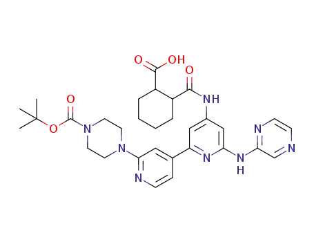 Molecular Structure of 1370456-54-4 (2-({[2'-[4-(tert-butoxycarbonyl)piperazin-1-yl]-6-(pyrazin-2-ylamino)-2,4'-bipyridin-4-yl]amino}carbonyl)cyclohexanecarboxylic acid)