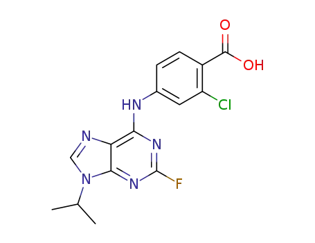 Molecular Structure of 231951-16-9 (2-chloro-4-(2-fluoro-9-isopropyl-9H-purin-6-ylamino)benzoic acid)