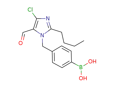 Molecular Structure of 894806-32-7 ((4-((2-butyl-4-chloro-5-formyl-1H-imidazol-1-yl)methyl)phenyl)-boronic acid)