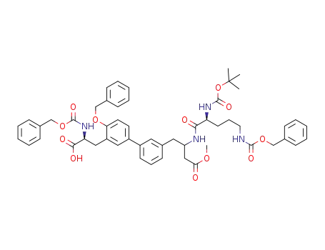 Molecular Structure of 919988-49-1 ((2S)-3-[4-(benzyloxy)-3'-(2-{[(2S)-5-{[(benzyloxy)carbonyl]amino}-2-(tert-butoxycarbonylamino)pentanoyl]amino}-4-methoxy-4-oxobutyl)biphenyl-3-yl]-2-{[(benzyloxy)carbonyl]amino}propanoic acid)