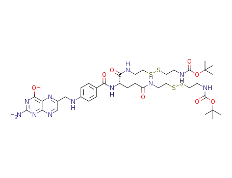 Molecular Structure of 1301165-94-5 (tert-butyl 2-{[2-({N2-(4-{[(2-amino-4-hydroxypteridin-6-yl)methyl]amino}benzoyl)-N1-[2-({2-[(tert-butoxycarbonyl)amino]ethyl}dithio)ethyl]-α-glutaminyl}amino)ethyl]dithio}ethylcarbamate)