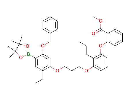 Molecular Structure of 339529-96-3 (2-(3-{3-[5-benzyloxy-2-ethyl-4-(4,4,5,5-tetramethyl-[1,3,2]dioxaborolan-2-yl)phenoxy]propoxy}-2-propylphenoxy)benzoic acid methyl ester)