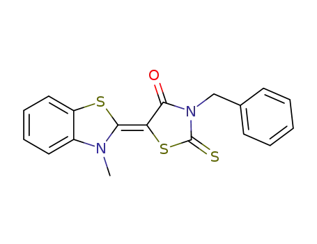 Molecular Structure of 79610-23-4 (4-Thiazolidinone, 5-(3-methyl-2(3H)-benzothiazolylidene)-3-(phenylmethyl)-2-thioxo-)