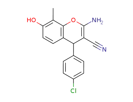 Molecular Structure of 753455-99-1 (2-amino-7-hydroxy-8-methyl-4-(4-chlorophenyl)-4H-chromene-3-carbonitrile)