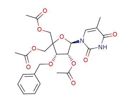 Molecular Structure of 552856-36-7 (1-(2,5-di-O-acetyl-4-C-acetyloxymethyl-3-O-benzyl-β-D-erythro-pentofuranosyl)thymine)