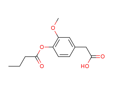 Molecular Structure of 924624-39-5 (Benzeneacetic acid, 3-methoxy-4-(1-oxobutoxy)-)
