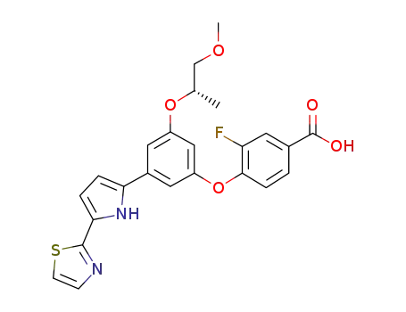 Molecular Structure of 1177420-61-9 (3-Fluoro-4-{3-[(1S)-2-methoxy-1-methylethoxy]-5-[5-(1,3-thiazol-2-yl)-1H-pyrrol-2-yl]phenoxy}benzoic acid)