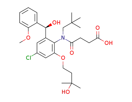 Molecular Structure of 922161-82-8 (4-[(4-chloro-2-[(S)-hydroxy(2-methoxyphenyl)-methyl]-6-(3-hydroxy-3-methylbutoxy)phenyl)(2,2-dimethylpropyl)amino]-4-oxobutanoic acid)